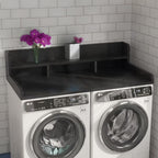 Modern Washer Dryer Countertop with 2-Tier Shelf,Laundry Room Countertop Organization Storage with 2.75" H Guard Edge Rails,Non-Slip Pad,Waterproof and Easy to Clean,54"W x 27.55"D,Natural Wood