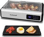 Techwood Indoor Smokeless Grill, 1500W, Black, Electric Portable Korean BBQ Grill with Tempered Glass Lid
