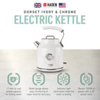 Haden Dorset 1.7 Liter Electric Water Kettle with Base, Putty & Chrome