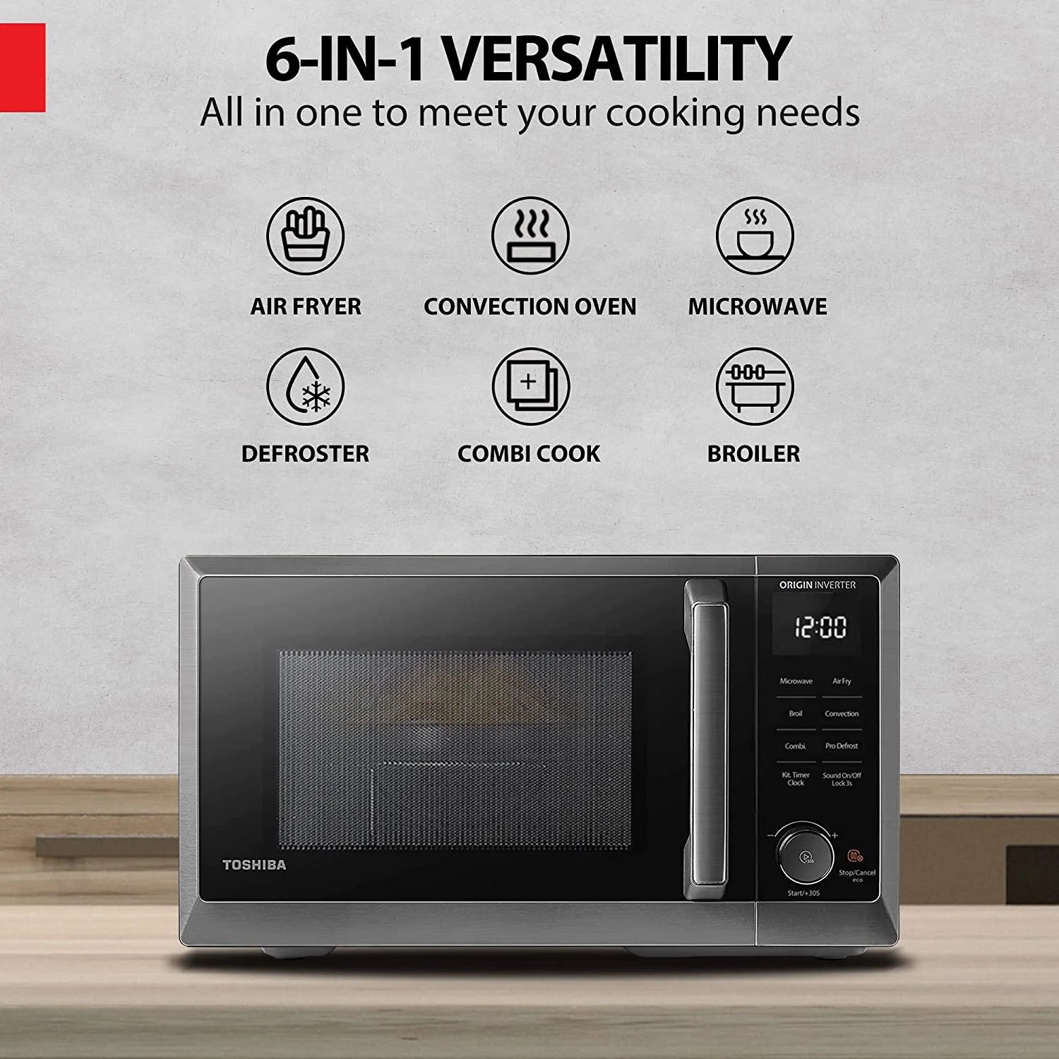 TOSHIBA 7-in-1 Countertop Microwave Oven Air Fryer Combo, Inverter, Convection, Broil, Speedy Combi, Even Defrost, Humidity Sensor, Mute Function, 27 Auto Menu&47 Recipes, 1.0 cu.ft/30QT, 1000W