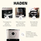 Open Box Haden Coffee Machine 12 Cup Programmable Drip CoffeeMaker Putty/Chrome