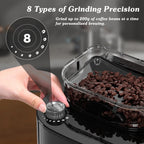 Auseo 10-Cup Drip Coffee Maker with Grinder, Grind and Brew Coffee Maker, 12-Hour Timer, 3 Brew Strength Options, Touch Screen, 1.5L Water Tank, Black
