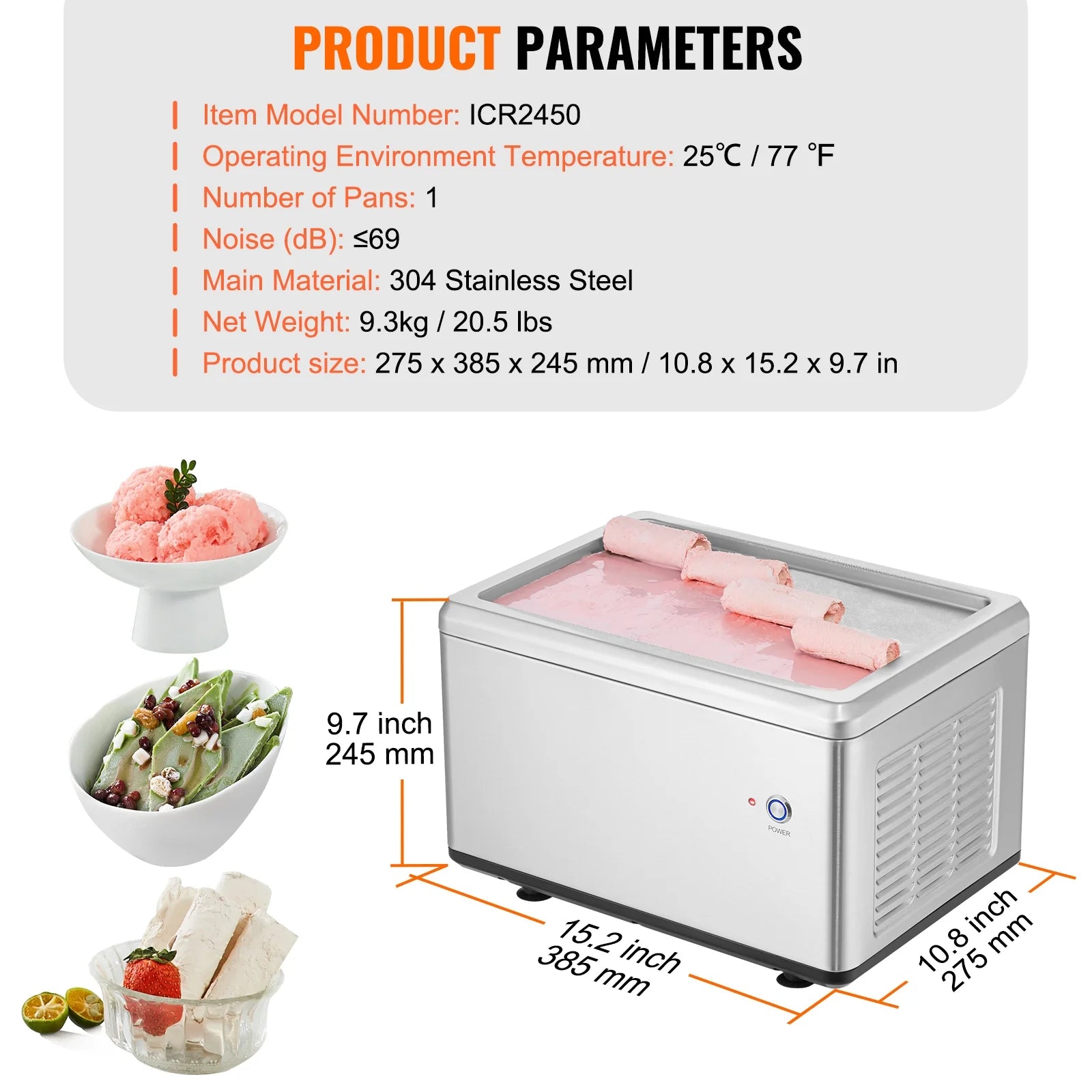 KFFKFF Fried Ice Cream Roll Machine - A Rolled Ice Cream Maker with a 19.3 x 14.9 Inch Pan