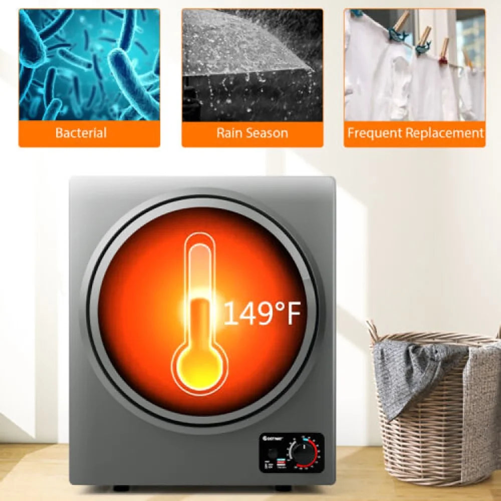 GVN Dryer, Drying Machines,1.5 Cu .ft Clothes Dryer with with Stainless Steel Wall Mount-Gray