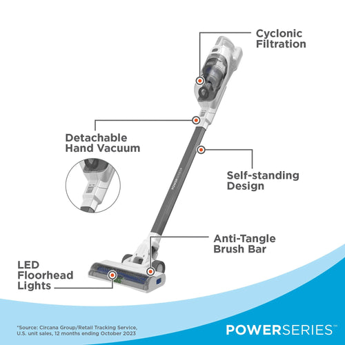 BLACK+DECKER POWERSERIES+ 16V MAX Cordless Stick Vacuum, Multi-Surface, with LED Floor Lights and Crevice Tool, 40 Minute Run-Time, BHFEA420J