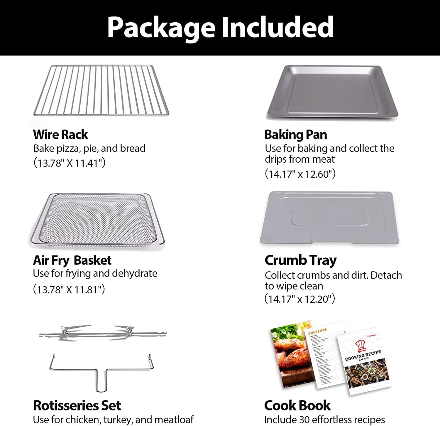Aeitto 32-Qt Air Fryer Toaster Oven, 19-in-1 Convection Countertop Oven with Rotisserie & Dehydrator, 6 Accessories