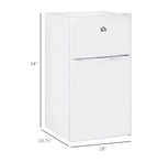 3.2 Cu.Ft Mini Fridge with Freezer - Double Door Refrigerator Adjustable Thermostat, Reversible Door - White - Dorm, Apartment, Bedroom
