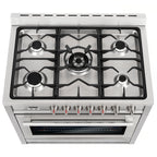 Cosmo 4 Piece Kitchen Appliance Packages with 36" Freestanding 220/240V Dual Fuel Range 36" Under Cabinet Mount Range Hood 24" Built-in Dishwasher & French Door Refrigerator Kitchen Appliance Bundles