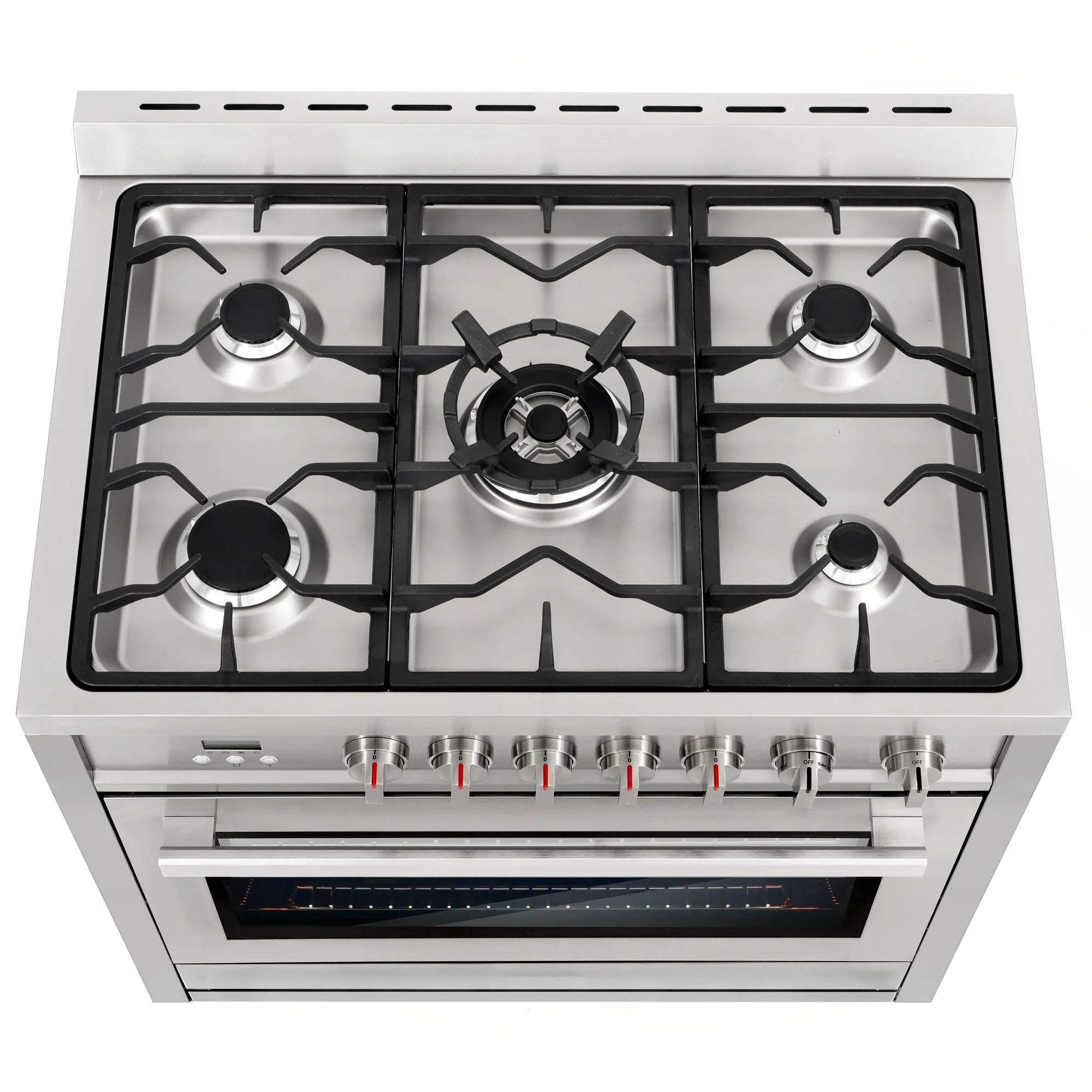 Cosmo 4 Piece Kitchen Appliance Packages with 36" Freestanding 220/240V Dual Fuel Range 36" Under Cabinet Mount Range Hood 24" Built-in Dishwasher & French Door Refrigerator Kitchen Appliance Bundles