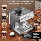 Choco Moon Espresso Machine w/Grinder, 15 Bar Semi-Automatic Coffee Maker with Milk Frother, Steam Wand & Pressure Gauge for Cappuccino, Latte, PID Control System, Silver