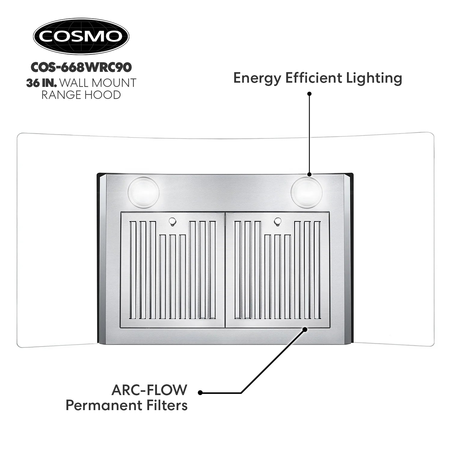 30 in. Vista Collection Ductless Wall Mount Range Hood, Button Controls, LED Lights, Stainless Steel