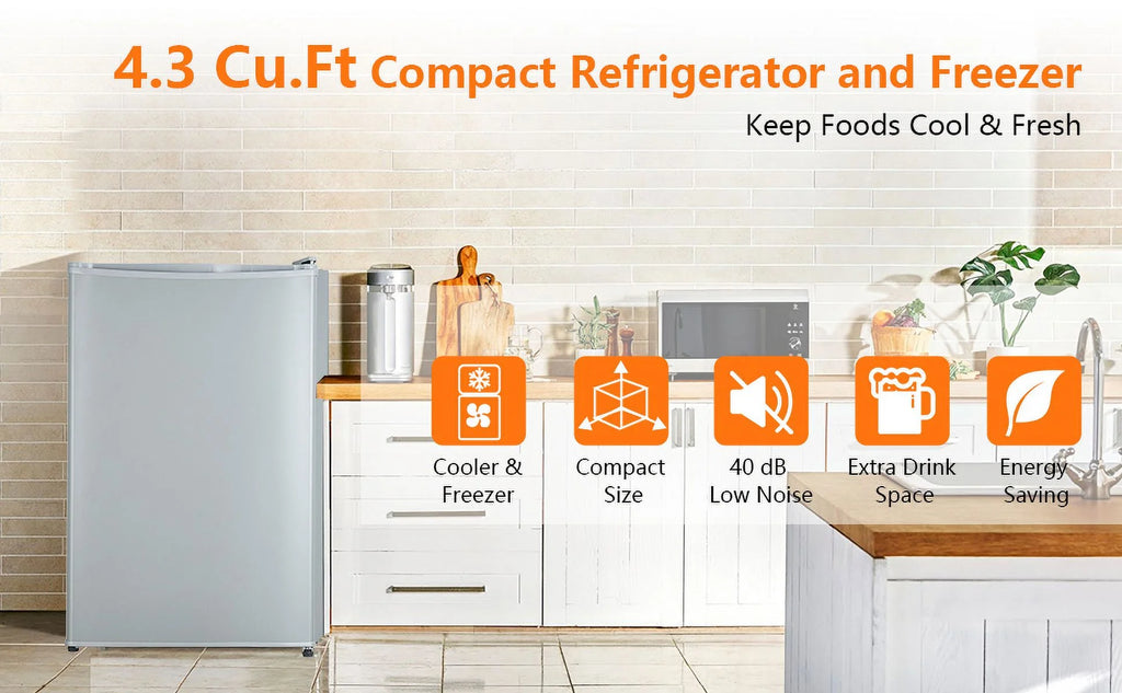 2024 Summer New 4.3 Cu.Ft Single Mini Refrigerator-Freezer Compartment-Adjustable Thermostat Control-Reversible Doors-Ideal for Dorm, Office, Rv, Garage, Apartment