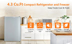 4.3 Cu.Ft Mini Fridge With Freezer, Single Door Mini Fridge w/7 Settings Temperature Adjustable, Mini Refrigerator for Apartment, Bedroom, Office, Dorm, Grey