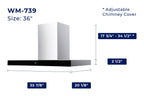Hauslane Chef Series WM-739 30-inch Wall Mount Range Hood | T-Style with Black Glass Panel | 3 Speed, Professional Suction, Touch Control, Baffle Filters | Vented or Ductless
