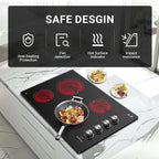 30 Inch Electric Cooktop 4 Burners, Sumaki Built-in Electric Burner with 4 Burners, 240V Power Control by Knob, 7000W Electric Stove with Hot Surface Indicator
