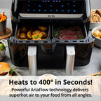 Aria 10 qt 2-Basket Air Fryer, Black - Smart Sync Mode
