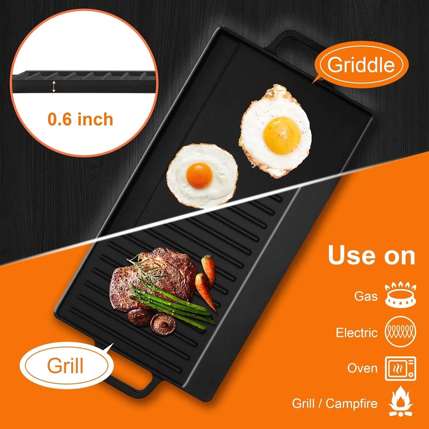 30 Inch Bulit-In Gas Cooktop with Griddle, 5 Italy SABAF Powerful Burners Over 92% High Efficiency, Max 48300BTU Gas Stove Top, 304 Stainless Steel Panel, NG/LPG Convertible, CSA Certified