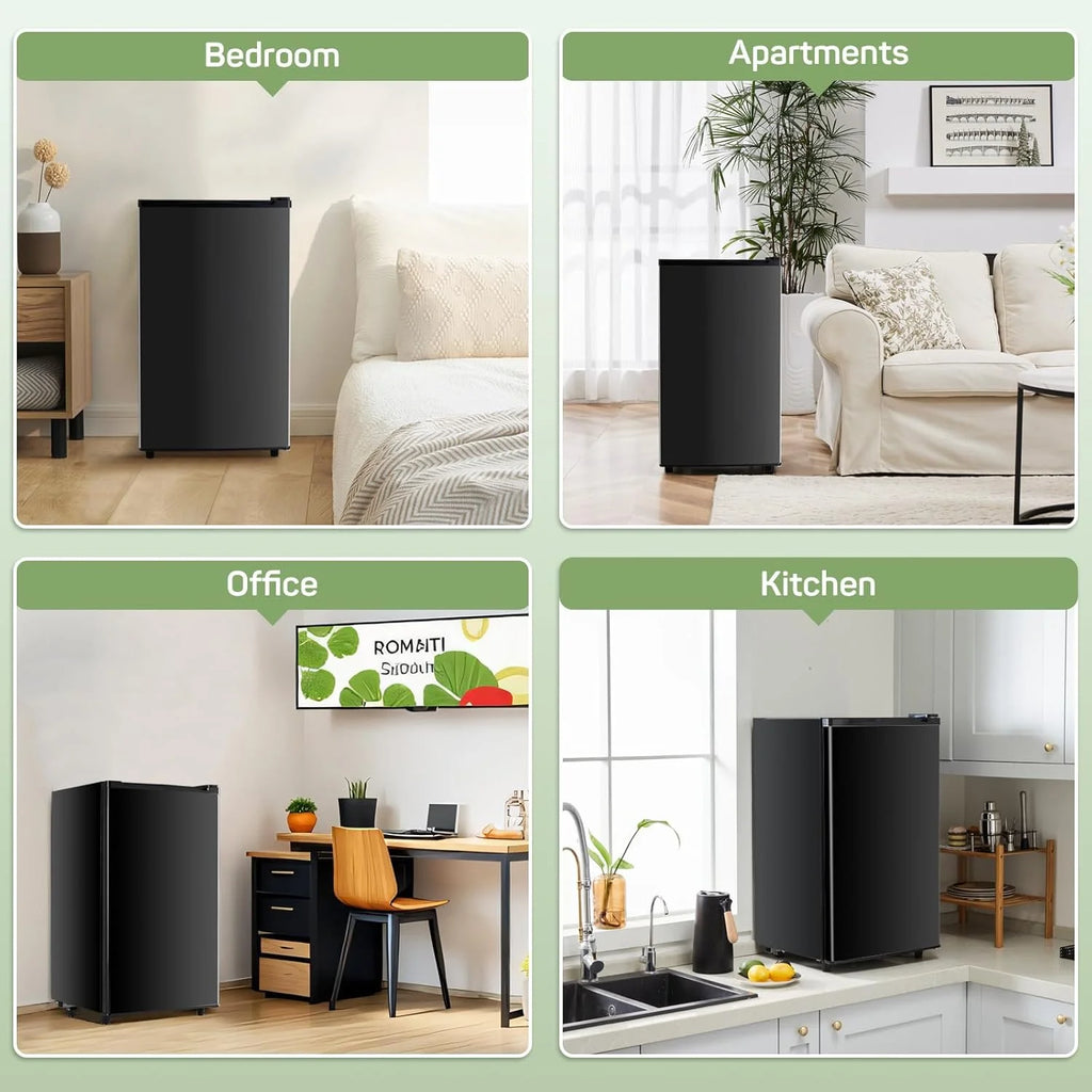 Mini Fridge for Bedroom 3.2 Cu.Ft Small Refrigerator with Freezer for Dorm Office, Compact Single Door Adjustable Thermostat Low Noise,Black