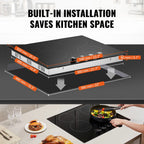 KFFKFF 24" Electric Cooktop, Electric Range, 4 Burner Built-in Ceramic Cooktop with 11 Power Levels, Knob Control, 6000W Ceramic Surface, Glass Panel, Dial Controls, 220-240V, Direct Wiring Required
