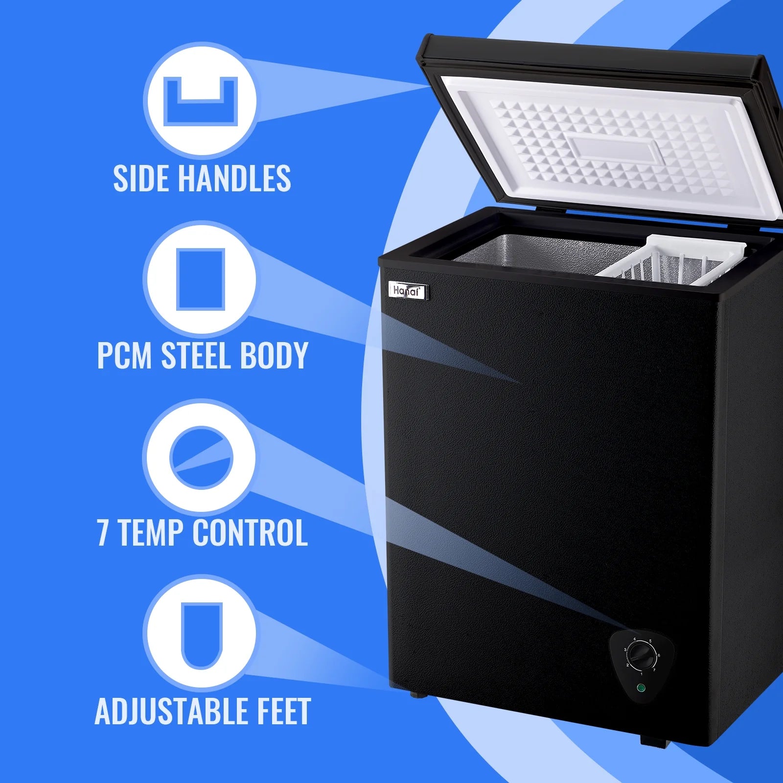WANAI 3.5 Cubic Feet Chest Freezer Black deep Freezer with Adjustable Temp Knob Ideal for Any Room