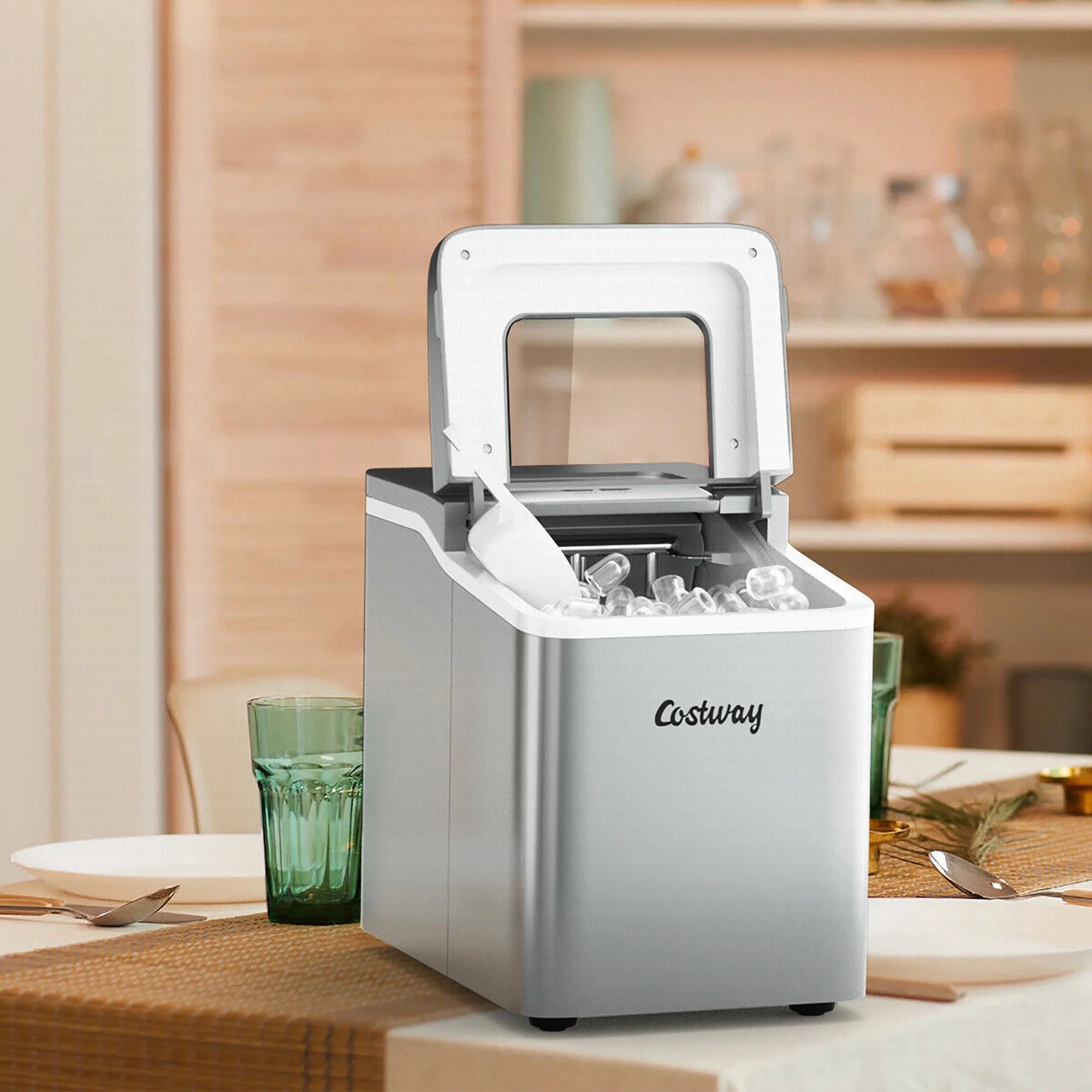 Costway Portable Ice Maker Machine Countertop 26Lbs/24H Self-cleaning w/ Scoop Green