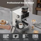 AIRMSEN Espresso Machine with Grinder, Espresso Coffee Machine with Customized Grind Amount & Coffee Volume, Cold Brew Coffee Maker for Cappuccino Latte Americano, Brushed Stainless Steel