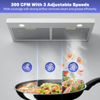 Graceall 29 Inch Under Cabinet Range Hood, Slim Stainless Steel Kitchen Vent Hood 300 CFM Ultra Quiet Brushless Motor, Ducted/Ductless Convertible with LED Lights & Dishwasher Safe Filters