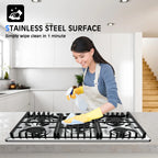 Gas Cooktop 23 inch, Adorer Bulit-in Gas Stove Top with 4 Burner, 23 Inch NG/LPG Convertible Cooktops, Four Burner Propane Cooktop with Thermocouple Protection, Stainless Steel