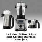 Hamilton Beach Professional 2.2 HP 120V Juicer Mixer Grinder with 3 Stainless Steel Jars, 1.5 Liters, Model 58770