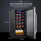 Ivation 18 Bottle Compressor Wine Refrigerator, Freestanding Wine Cooler with Lock, Stainless Steel
