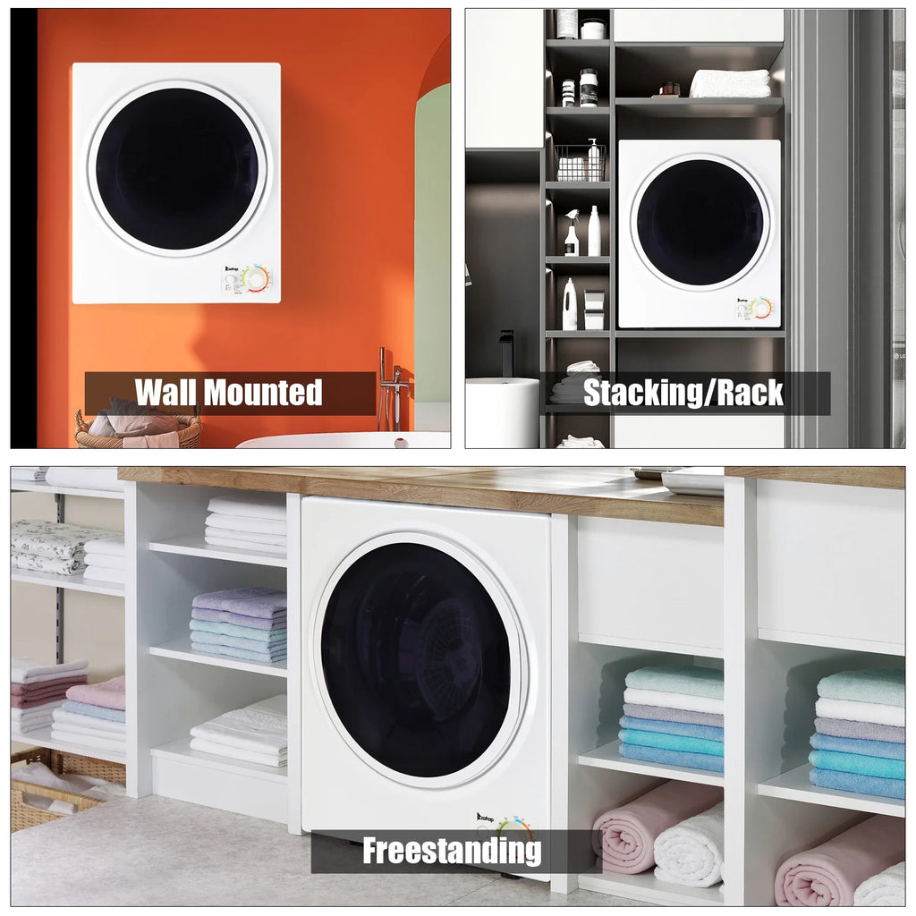 Tcbosik ZOKOP 1.6 cuft Compact Portable Household Clothes Dryer, 120V Stainless Steel Drum Dryer for Apartments, Home, Dorm, MECHANICAL Control and ETL Certification, Black & White
