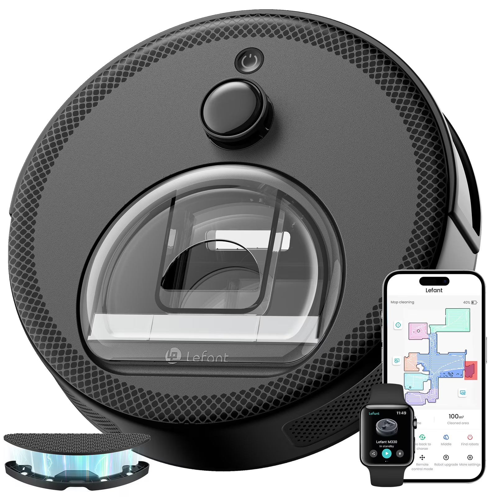 Lefant M330 LiDAR Navigation Robot Vacuum and Mop, 450ml Visible Dustbin, 190?�� PSD Obstacle Avoidance, Multi-Level Mapping, Robot Vacuum Cleaner for Hardwood Carpets Pet Hair