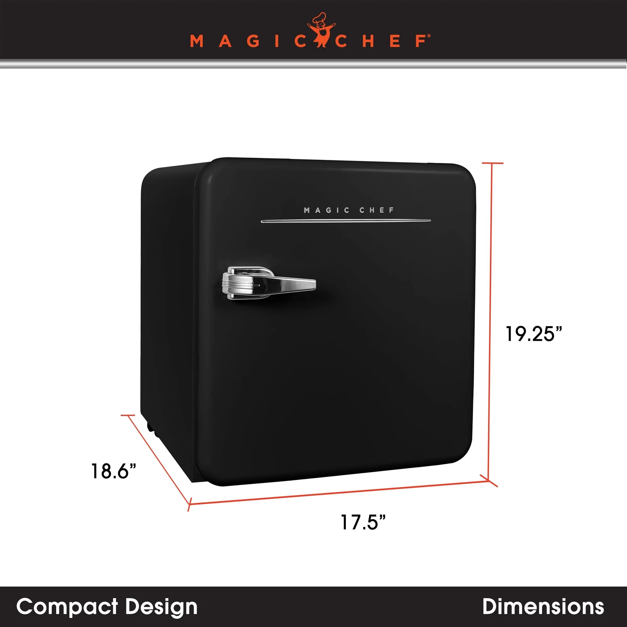 Open Box Magic Chef 1.6 Cu. Ft. Retro Mini Fridge with LED Light, Black, 34 lbs