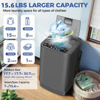 Veeboto Portable Washing Machine, 15.6lbs Washer and Dryer Combo Machine with 10 Wash Programs/8 Water Levels, Laundry with LED Display & 1 Adjustable feet for Home, Apart, Bathroom