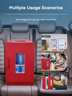 15L Mini Fridge, 21 Can Bedroom Refrigerator, Portable Cooler &Warmer, Beverage & Skincare, 110V/12V, Black