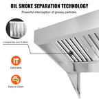 KFFKFF 4FT Commercial Exhaust Hood, Stainless Steel Exhaust Hood with 2 Removable U-shaped Grease Filters for Commercial Use, Suitable for Food Trucks and Concession Trailers, Restaurant Kitchens