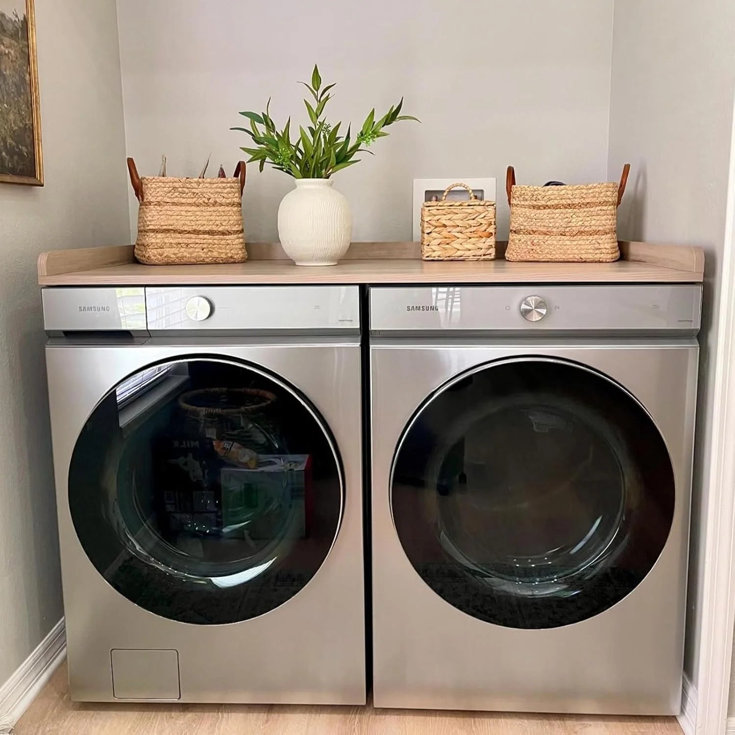 Kaboon Melamine Washer Dryer Countertop with Edge Rails �C Laundry Room Organization