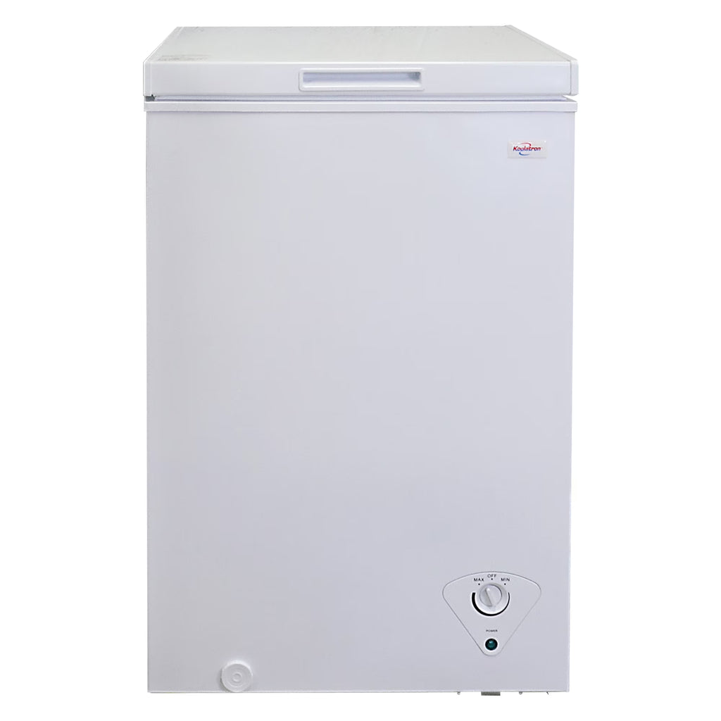 Koolatron 3.5 cu ft Compact Chest Freezer 99L White Manual Defrost Deep Freeze Storage Basket Space-Saving Flat Back