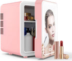 Mini Fridge for Bedroom, Skincare Fridge With Dimmable LED Light Mirror,4L Makeup Mini Fridge,Cooler & Warmer,Compact Small Refrigerator,for Bedroom, Car,For Cosmetics, Skincare And Food,Pink