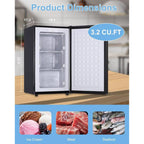 3.2 Cu.FtUpright Freezer , Single Door Mini Freezer ,Adjustable Thermostat, Compact Refrigerator for Bedroom, Dorm, Silvery