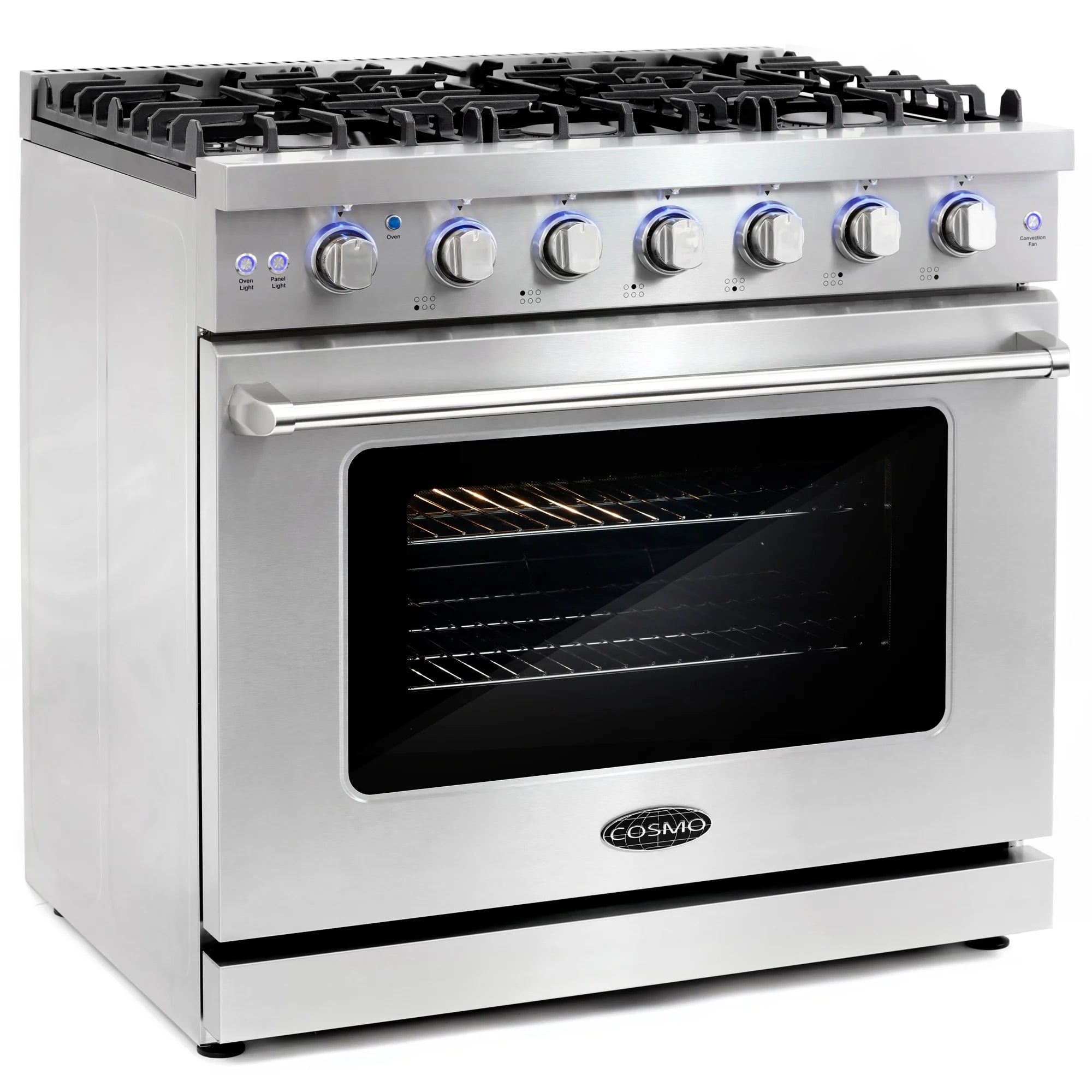 Cosmo 3 Piece Kitchen Appliance Packages with 36" Freestanding Gas Range Kitchen Stove 24" Built-in Fully Integrated Dishwasher & 48 Bottle Freestanding Wine Refrigerator Kitchen Appliance Bundles