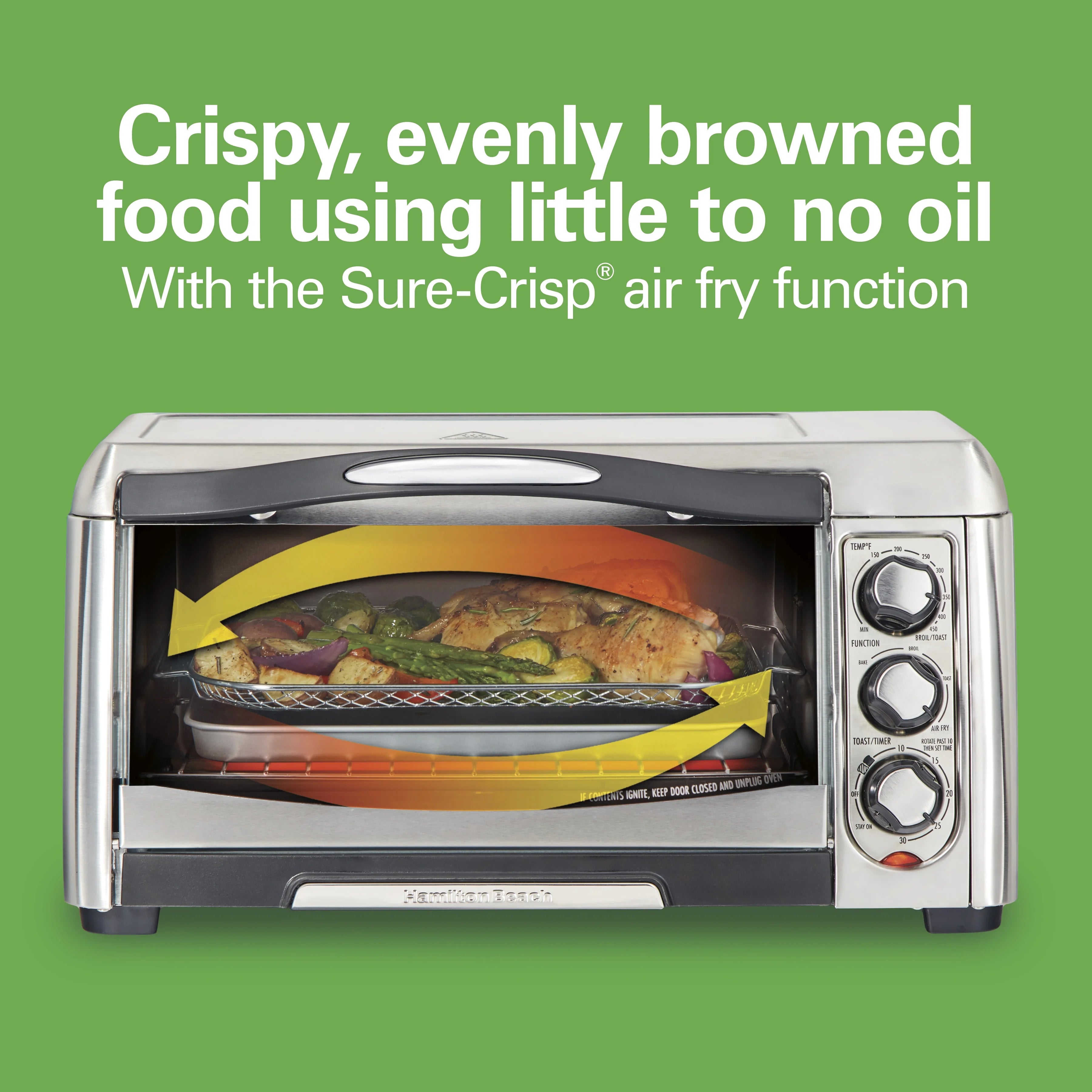 Hamilton Beach 6 Slice Countertop Toaster Oven with Sure-Crisp Air Fryer Function, Stainless Steel