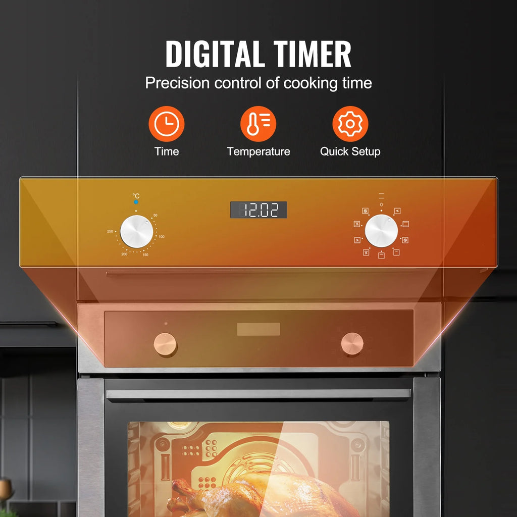 KFFKFF Single Wall Oven, 24" Electric Oven for Built-in Installation, Offers 9 Cooking Modes, 2.68 Cu.Ft Capacity, Includes Timer, 2800W Power