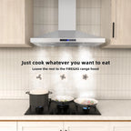 FIREGAS Range Hood 30 Inch, Stainless Steel Wall Mount Kitchen Hood with 3 Speed Exhaust Fan, Ducted/Ductless Convertible, Touch Control, Stove Vent Hood with 5-Layer Aluminium and Charcoal Filters