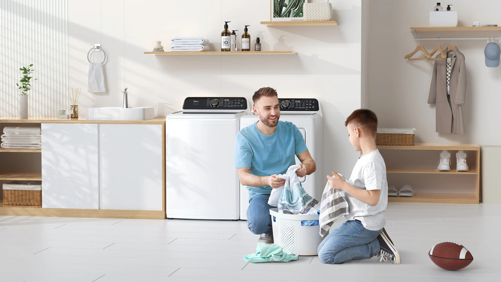 MIDEA 4.5 Cu Ft Smart Top Load Wave-Impeller Washing Machine with Stainless Steel Tub, White