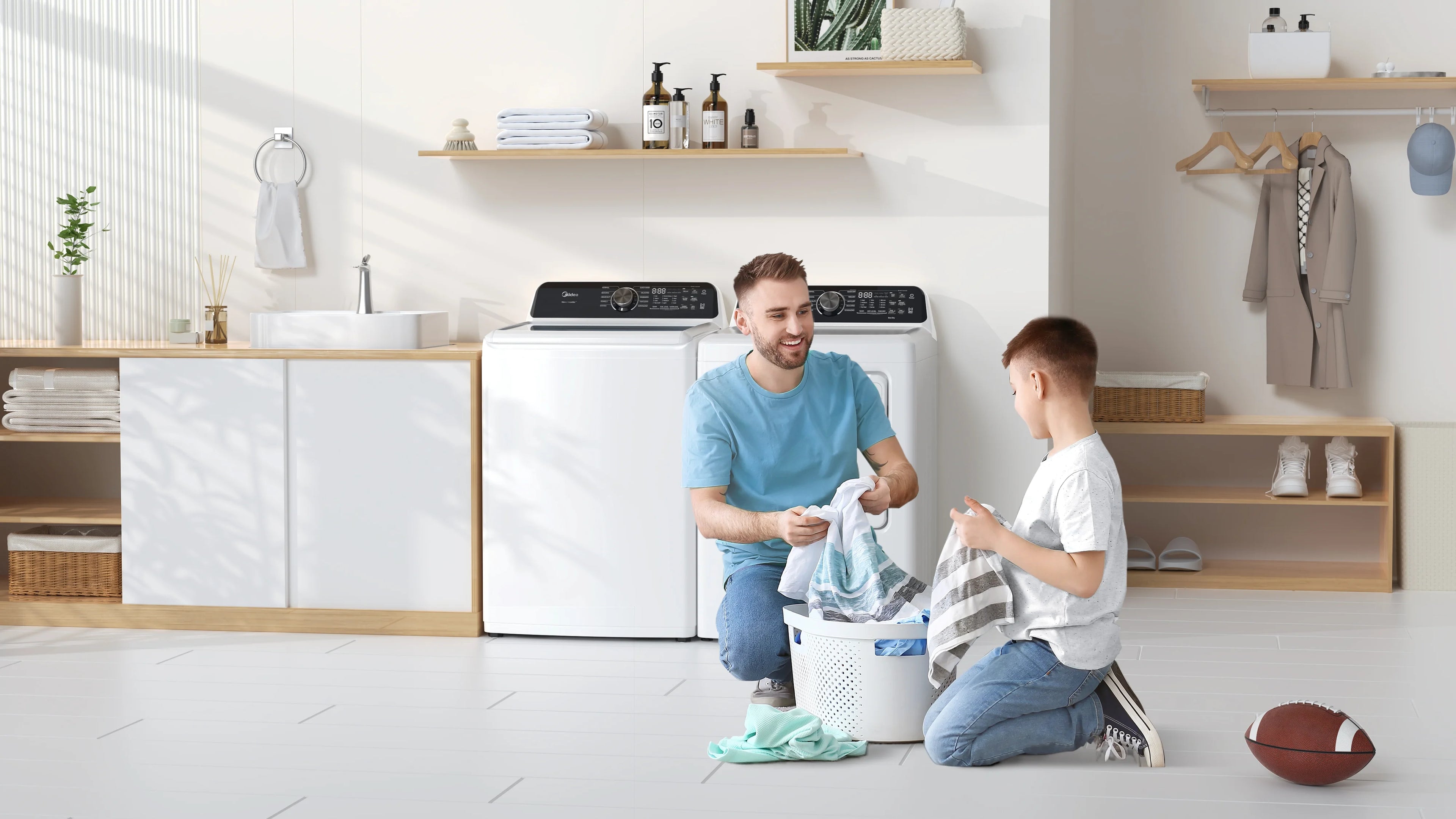 MIDEA 4.5 Cu Ft Smart Top Load Wave-Impeller Washing Machine with Stainless Steel Tub, White