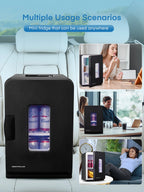 15L Mini Fridge, 21 Can Bedroom Refrigerator, Portable Cooler &Warmer, Beverage & Skincare, 110V/12V, Black