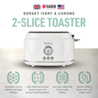 Haden Dorset 2 Slice Wide Slot Stainless Steel Toaster, Cedar Green/Chrome