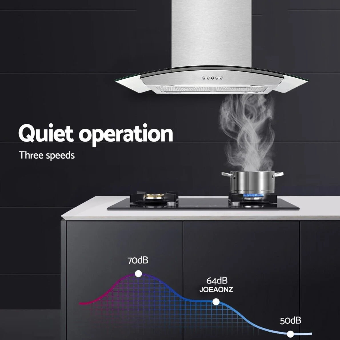30 inch Island Mount Range Hood 900CFM  Tempered Glass 3-Speed Vent Hood Stainless Steel Dishwasher
