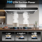 36" Island Range Hood 700CFM Stainless Steel with LED Lights, 3-Speed Touch Control & Delay Shutoff, Ducted/Ductless Convertible